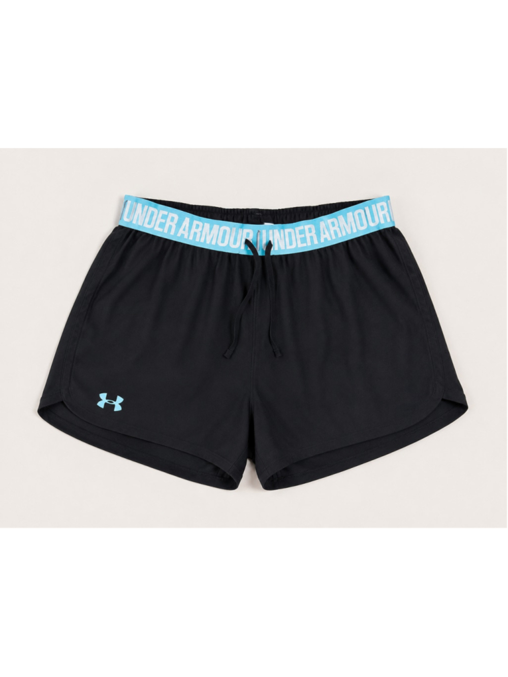 Under Armour HeatGear Women’s Loose Fit Running Shorts Black Blue Logo Waistband